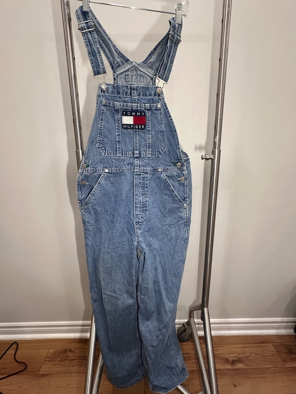 Vintage Tommy Hilfiger Denim Overalls Big Flag Logo Carpenter Style Size Small